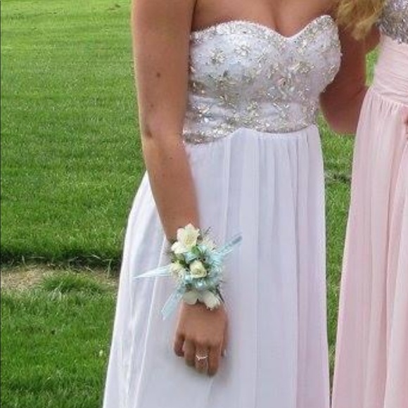 B Darlin Rhinestone White Prom Dress - Picture 5 of 5
